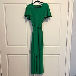 Preston & York Green V-Neck Flutter Sleeve Jumpsuit with Tie Waist
